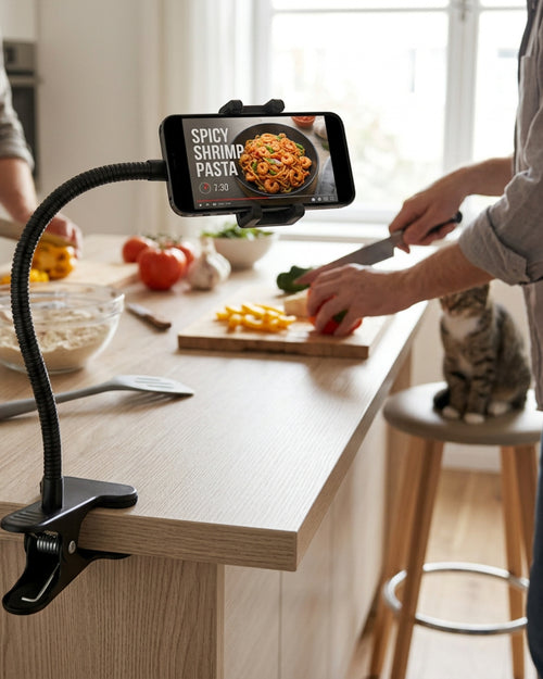 Cenly Flexible Gooseneck Clamp Phone Holder Black - Lifestyle view