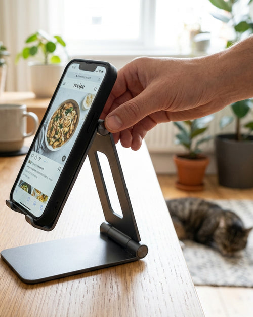 Cenly Folding Aluminium Phone Stand Graphite - Lifestyle view